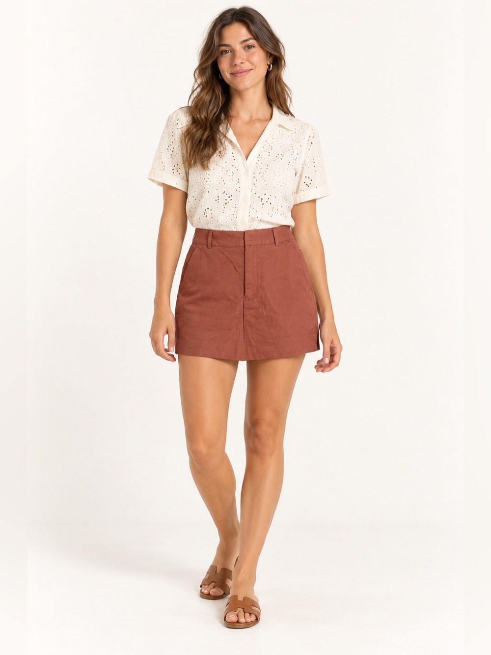 Zara Women’s High Rise Tailored Mini Skort Rust Terracotta Size Small S 26